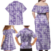 Poni Aloha Hawaii Family Matching Off Shoulder Maxi Dress and Hawaiian Shirt Plumeria Lei With Palaka Motif LT14 - Polynesian Pride