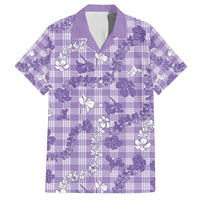 Poni Aloha Hawaii Family Matching Off Shoulder Short Dress and Hawaiian Shirt Plumeria Lei With Palaka Motif LT14 Dad's Shirt - Short Sleeve Purple - Polynesian Pride