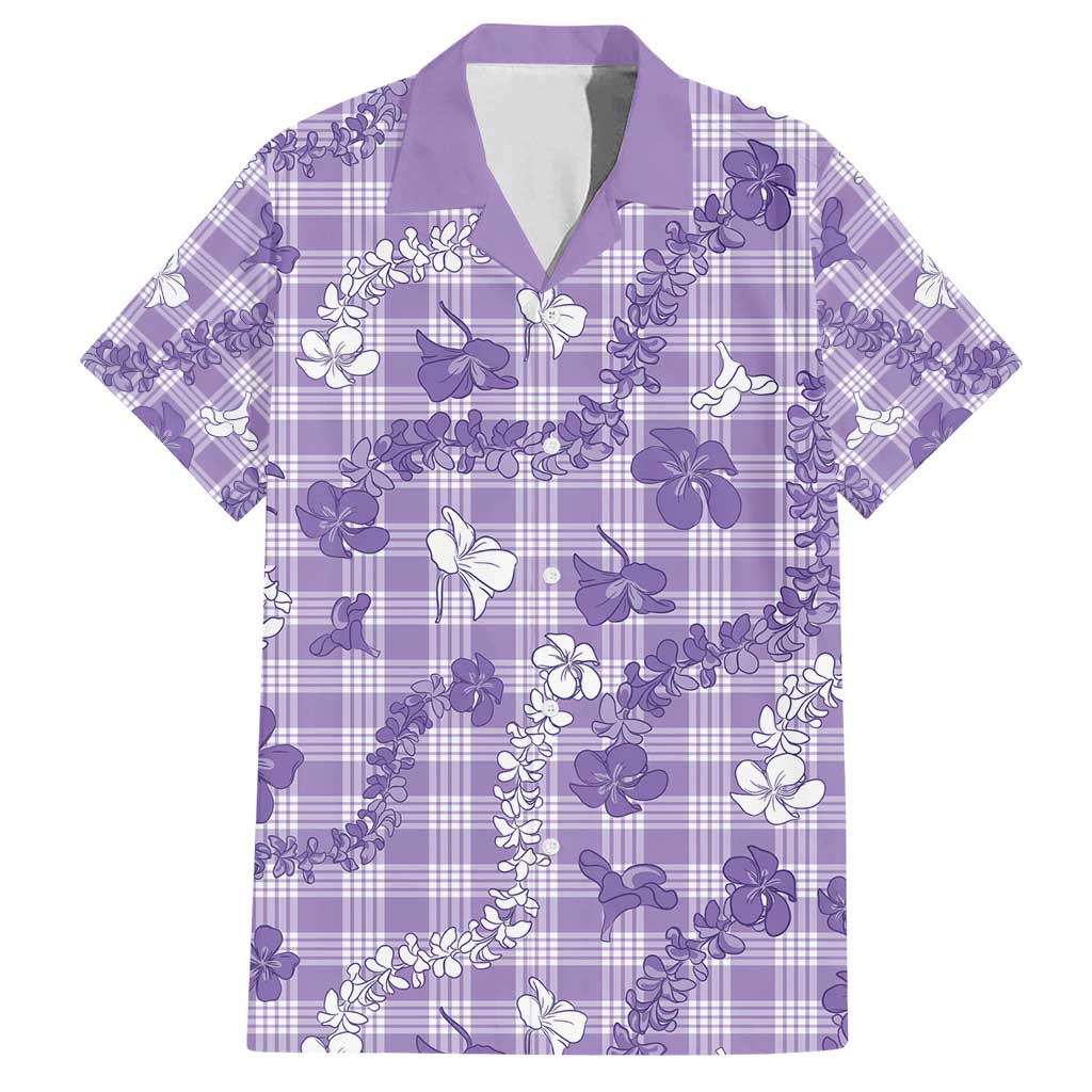 Poni Aloha Hawaii Family Matching Puletasi and Hawaiian Shirt Plumeria Lei With Palaka Motif LT14 Dad's Shirt - Short Sleeve Purple - Polynesian Pride