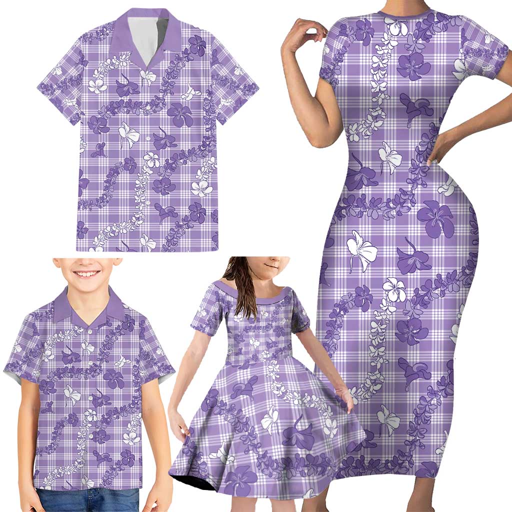 Poni Aloha Hawaii Family Matching Short Sleeve Bodycon Dress and Hawaiian Shirt Plumeria Lei With Palaka Motif LT14 - Polynesian Pride