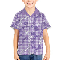 Poni Aloha Hawaii Family Matching Summer Maxi Dress and Hawaiian Shirt Plumeria Lei With Palaka Motif LT14 Son's Shirt Purple - Polynesian Pride