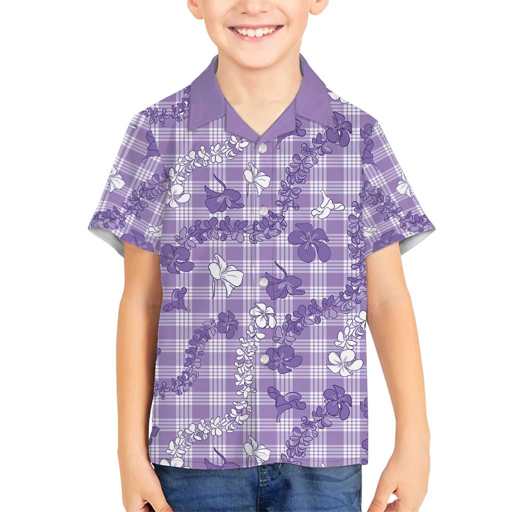 Poni Aloha Hawaii Family Matching Tank Maxi Dress and Hawaiian Shirt Plumeria Lei With Palaka Motif LT14 Son's Shirt Purple - Polynesian Pride