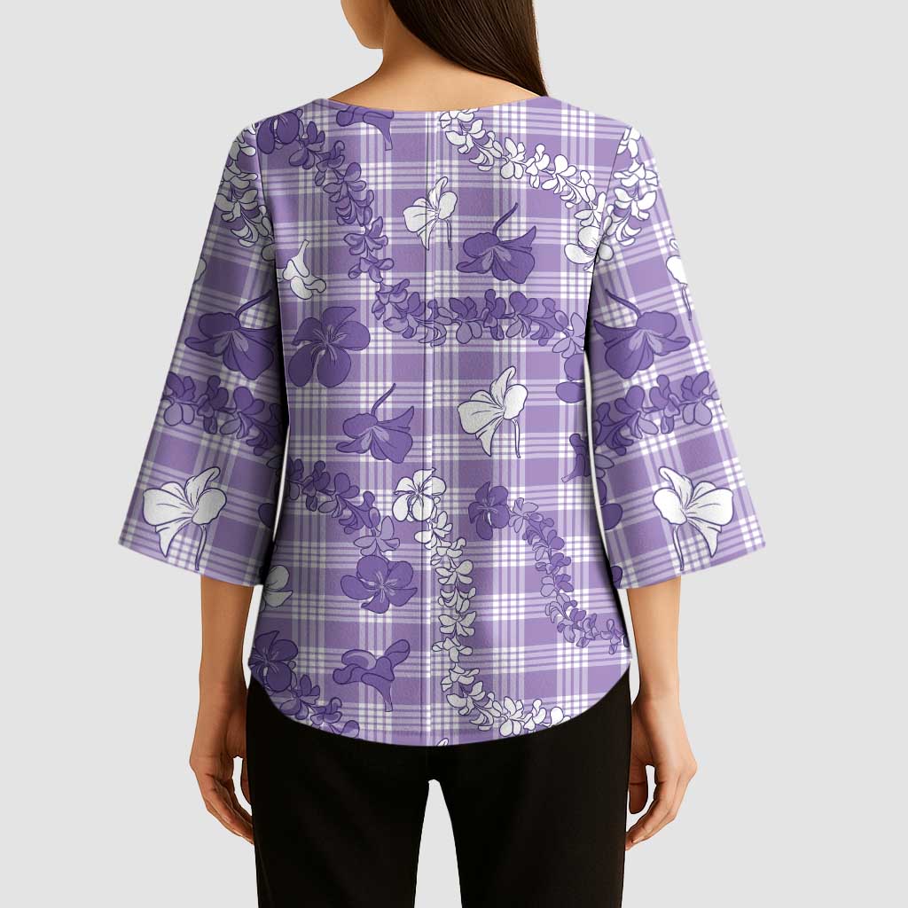 Poni Aloha Hawaii Kimono Sleeve Blouse Plumeria Lei With Palaka Motif - Polynesian Pride