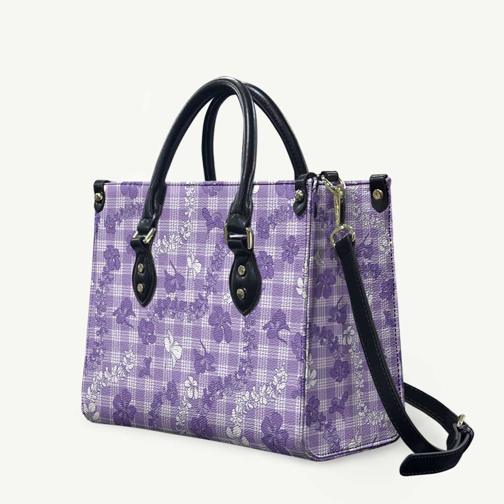 Poni Aloha Hawaii Leather Bag Plumeria Lei With Palaka Motif - Polynesian Pride