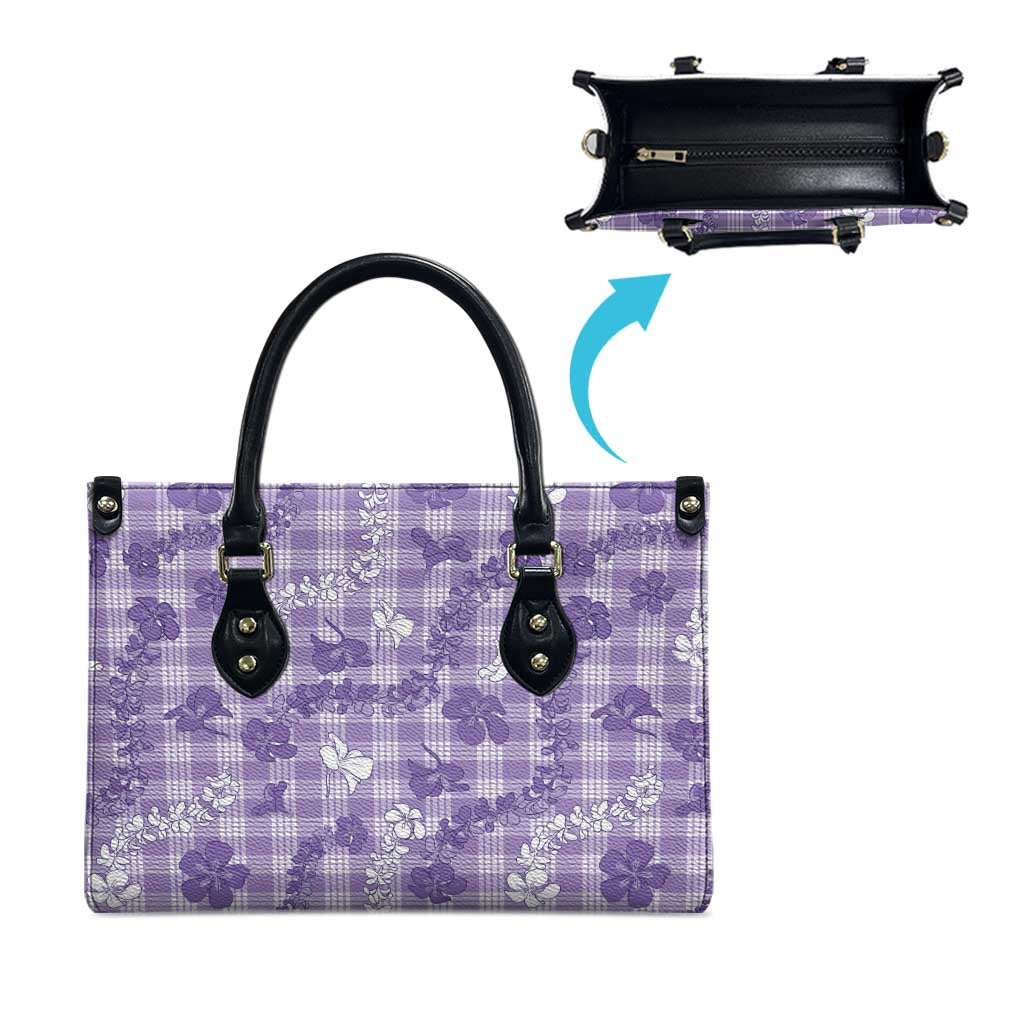 Poni Aloha Hawaii Leather Bag Plumeria Lei With Palaka Motif - Polynesian Pride