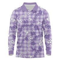 Poni Aloha Hawaii Long Sleeve Polo Shirt Plumeria Lei With Palaka Motif LT14 Purple - Polynesian Pride