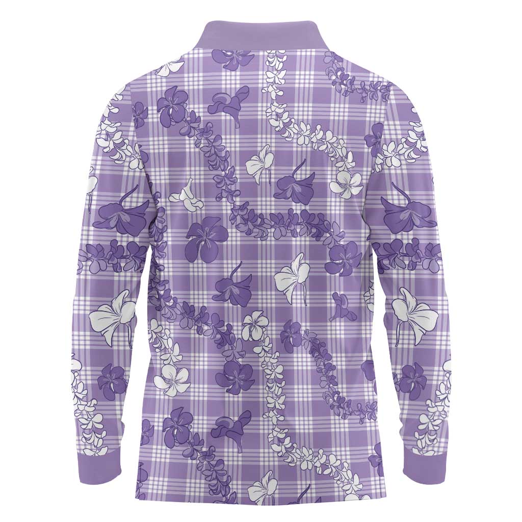 Poni Aloha Hawaii Long Sleeve Polo Shirt Plumeria Lei With Palaka Motif LT14 - Polynesian Pride