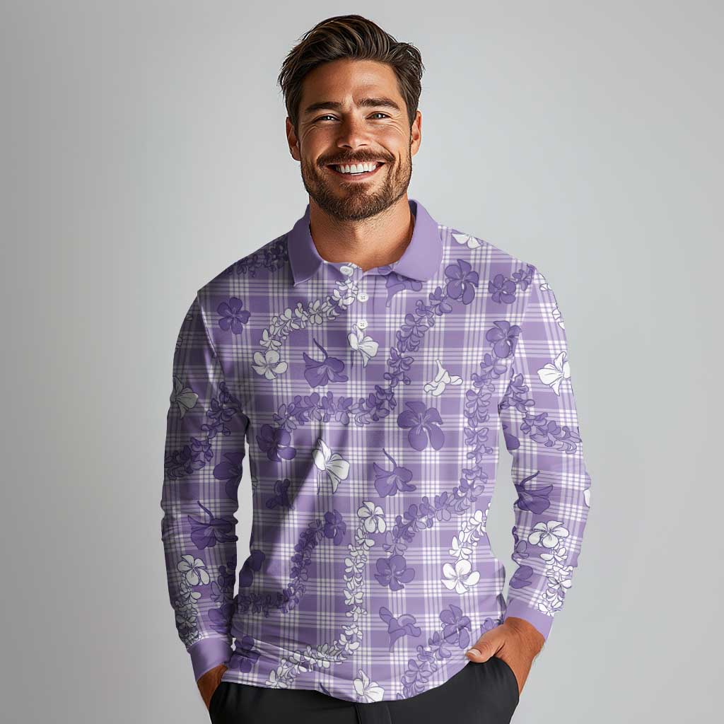 Poni Aloha Hawaii Long Sleeve Polo Shirt Plumeria Lei With Palaka Motif LT14 - Polynesian Pride