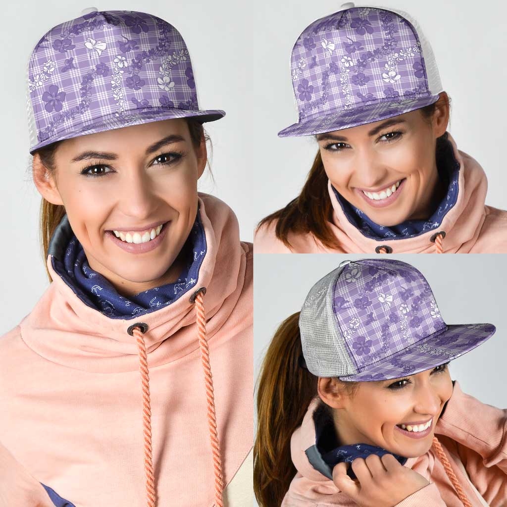 Poni Aloha Hawaii Mesh Trucker Cap Plumeria Lei With Palaka Motif - Polynesian Pride