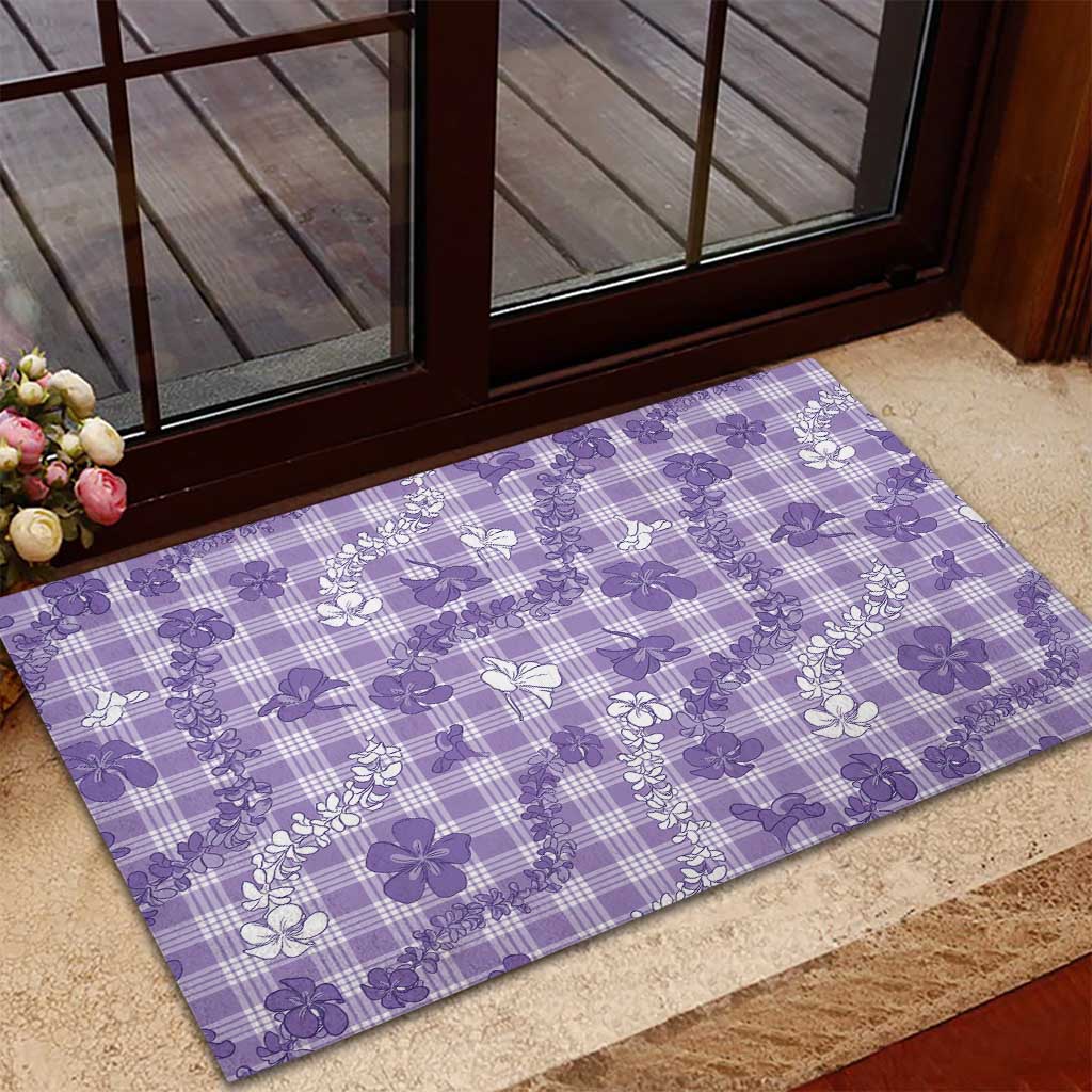 Poni Aloha Hawaii Rubber Doormat Plumeria Lei With Palaka Motif - Polynesian Pride