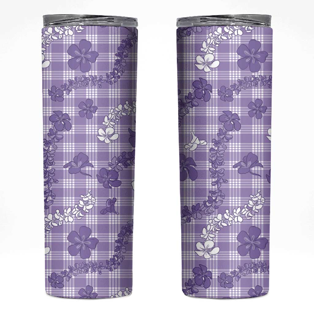 Poni Aloha Hawaii Skinny Tumbler Plumeria Lei With Palaka Motif LT14 Purple - Polynesian Pride