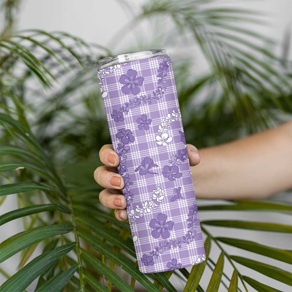 Poni Aloha Hawaii Skinny Tumbler Plumeria Lei With Palaka Motif LT14 - Polynesian Pride