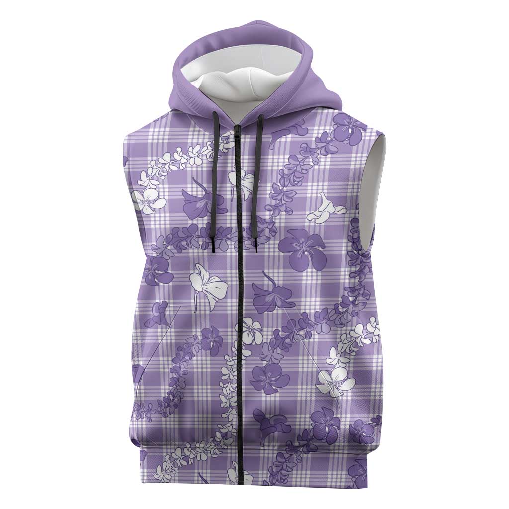 Poni Aloha Hawaii Sleeveless Zip Hoodie Plumeria Lei With Palaka Motif LT14 Purple - Polynesian Pride