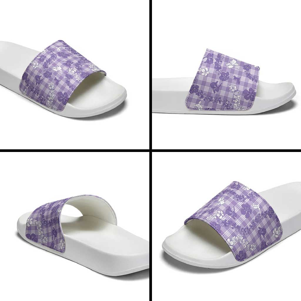 Poni Aloha Hawaii Slide Sandals Plumeria Lei With Palaka Motif - Polynesian Pride