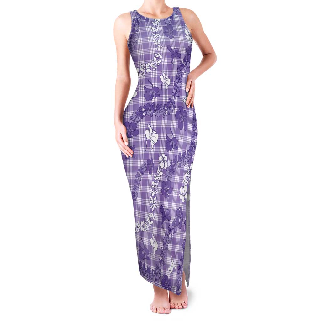 Poni Aloha Hawaii Tank Maxi Dress Plumeria Lei With Palaka Motif - Polynesian Pride