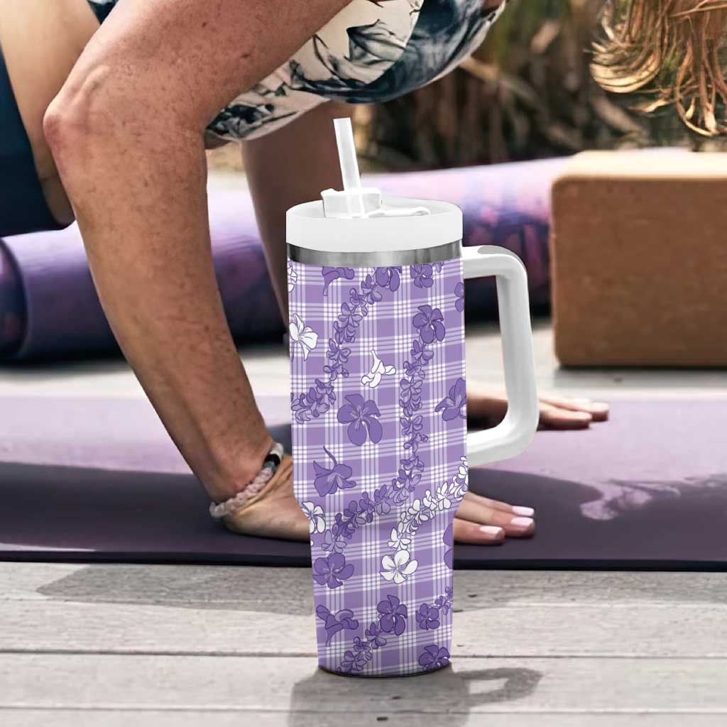 Poni Aloha Hawaii Tumbler With Handle Plumeria Lei With Palaka Motif - Polynesian Pride