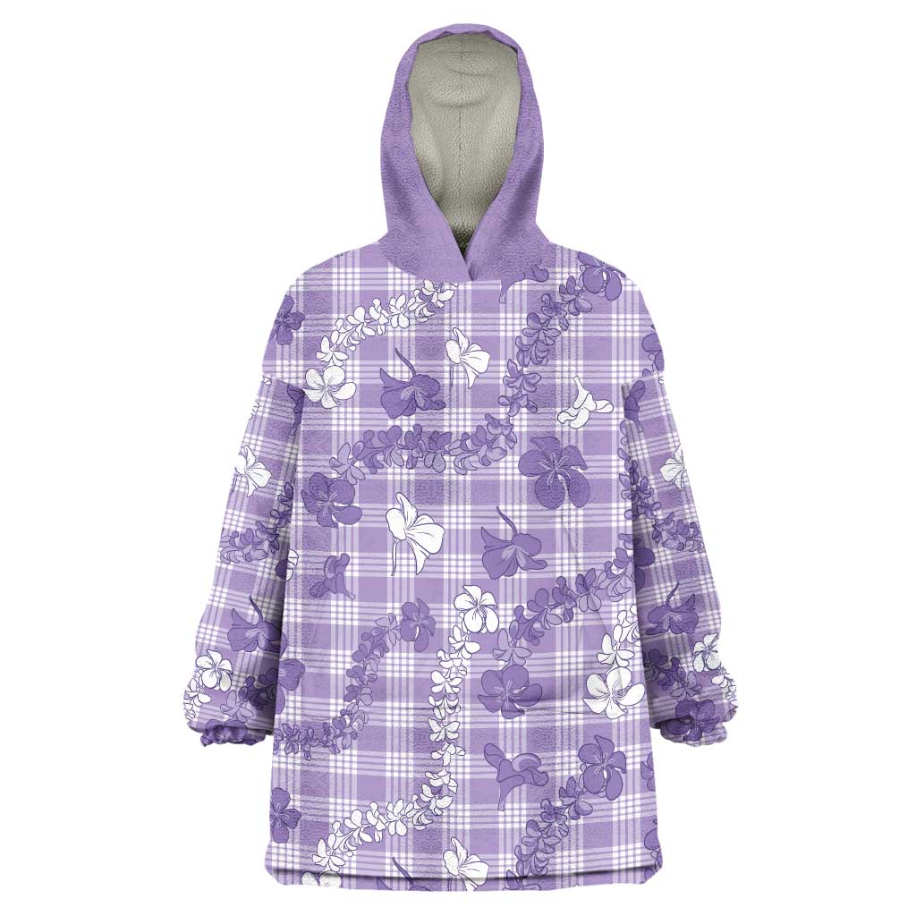 Poni Aloha Hawaii Wearable Blanket Hoodie Plumeria Lei With Palaka Motif LT14 One Size Purple - Polynesian Pride