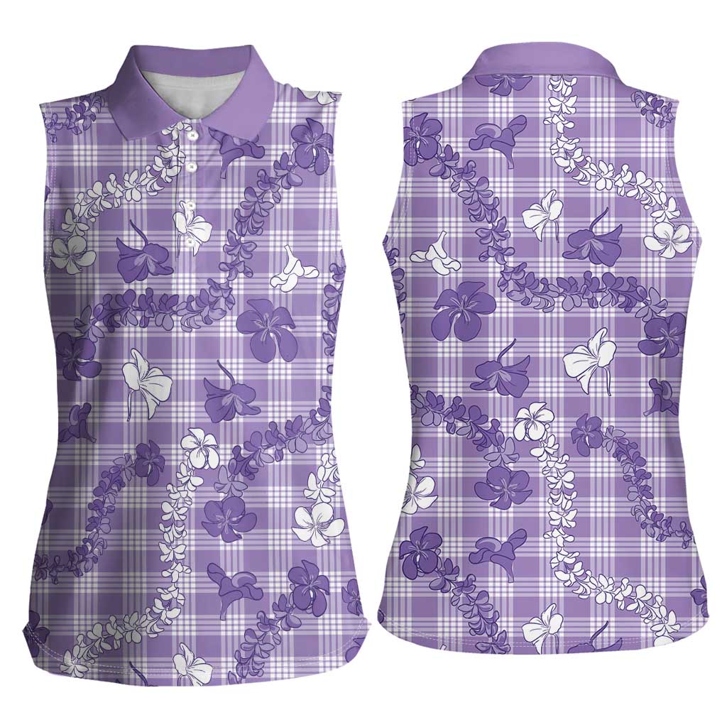 Poni Aloha Hawaii Women Sleeveless Polo Shirt Plumeria Lei With Palaka Motif LT14 - Polynesian Pride