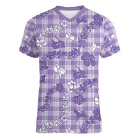 Poni Aloha Hawaii Women V-Neck T-Shirt Plumeria Lei With Palaka Motif LT14 Female Purple - Polynesian Pride