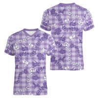 Poni Aloha Hawaii Women V-Neck T-Shirt Plumeria Lei With Palaka Motif LT14 - Polynesian Pride