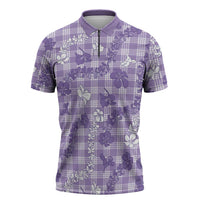 Poni Aloha Hawaii Zipper Polo Shirt Plumeria Lei With Palaka Motif LT14 Purple - Polynesian Pride