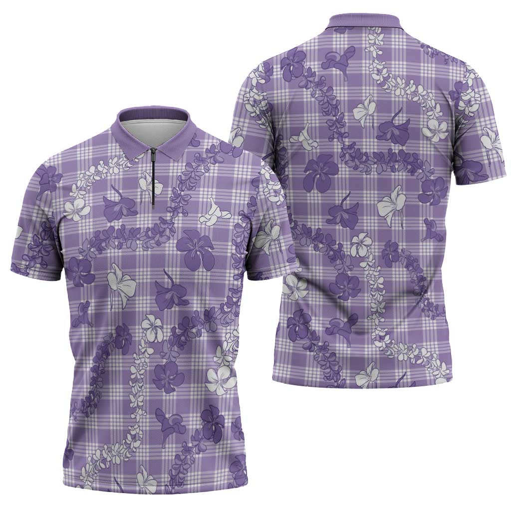 Poni Aloha Hawaii Zipper Polo Shirt Plumeria Lei With Palaka Motif LT14 - Polynesian Pride