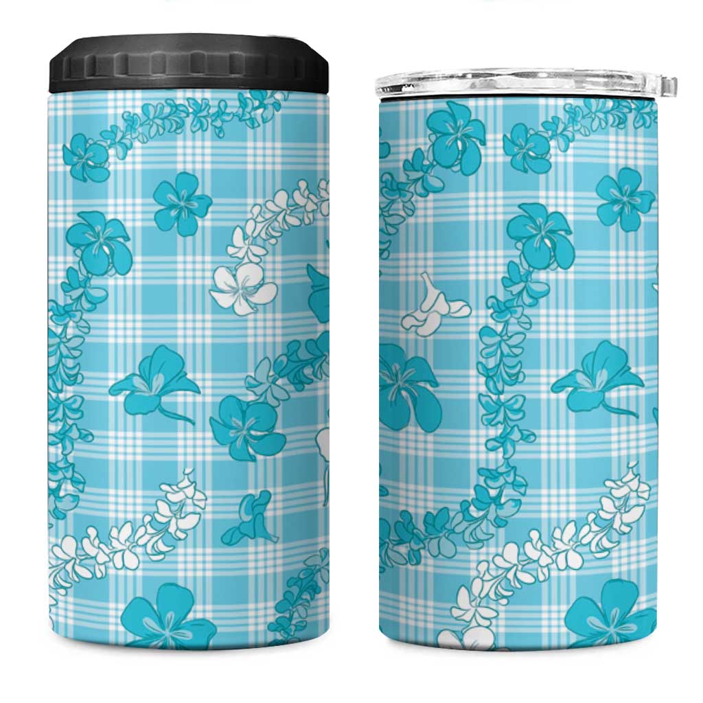 Polu Aloha Hawaii 4 in 1 Can Cooler Tumbler Plumeria Lei With Palaka Motif LT14 One Size: 16 oz Blue - Polynesian Pride