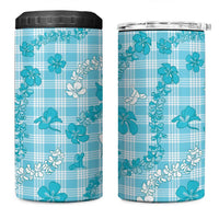 Polu Aloha Hawaii 4 in 1 Can Cooler Tumbler Plumeria Lei With Palaka Motif LT14 One Size: 16 oz Blue - Polynesian Pride