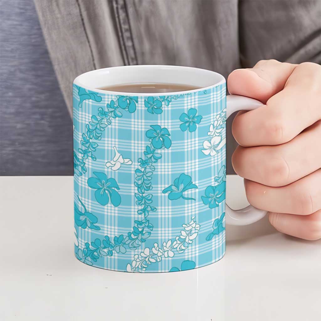 Polu Aloha Hawaii Ceramic Mug Plumeria Lei With Palaka Motif - Polynesian Pride