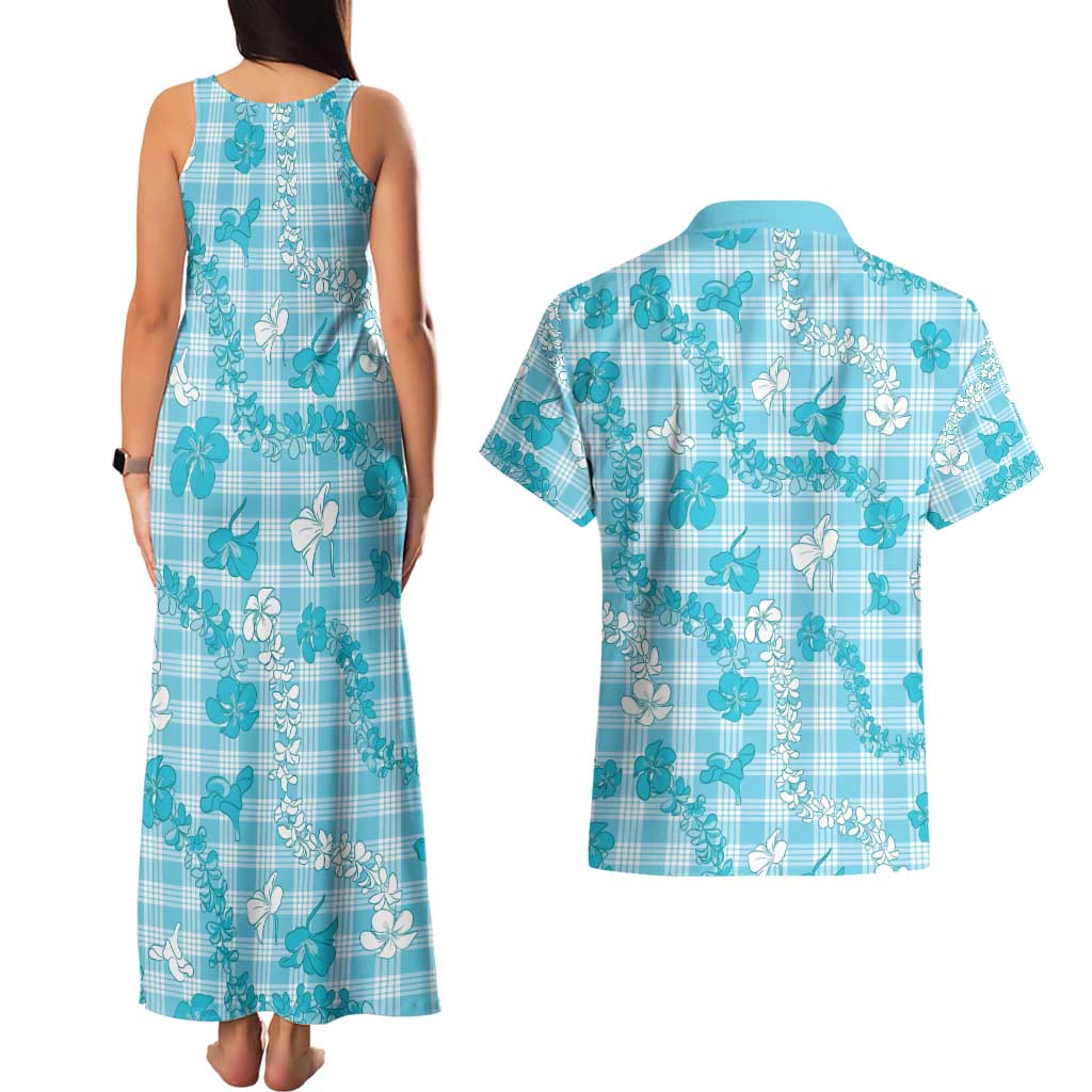 Polu Aloha Hawaii Couples Matching Tank Maxi Dress and Hawaiian Shirt Plumeria Lei With Palaka Motif LT14 - Polynesian Pride