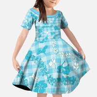 Polu Aloha Hawaii Family Matching Mermaid Dress and Hawaiian Shirt Plumeria Lei With Palaka Motif LT14 Daughter's Dress Blue - Polynesian Pride