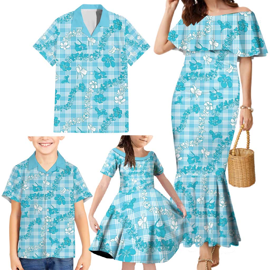Polu Aloha Hawaii Family Matching Mermaid Dress and Hawaiian Shirt Plumeria Lei With Palaka Motif LT14 - Polynesian Pride