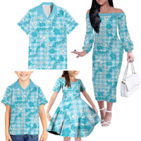 Polu Aloha Hawaii Family Matching Off The Shoulder Long Sleeve Dress and Hawaiian Shirt Plumeria Lei With Palaka Motif LT14 - Polynesian Pride