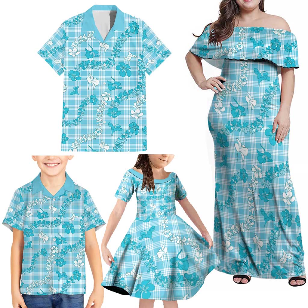 Polu Aloha Hawaii Family Matching Off Shoulder Maxi Dress and Hawaiian Shirt Plumeria Lei With Palaka Motif LT14 - Polynesian Pride
