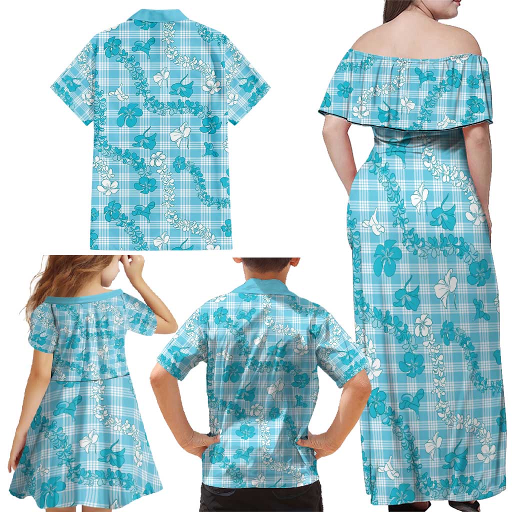 Polu Aloha Hawaii Family Matching Off Shoulder Maxi Dress and Hawaiian Shirt Plumeria Lei With Palaka Motif LT14 - Polynesian Pride
