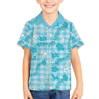 Polu Aloha Hawaii Family Matching Puletasi and Hawaiian Shirt Plumeria Lei With Palaka Motif LT14 Son's Shirt Blue - Polynesian Pride