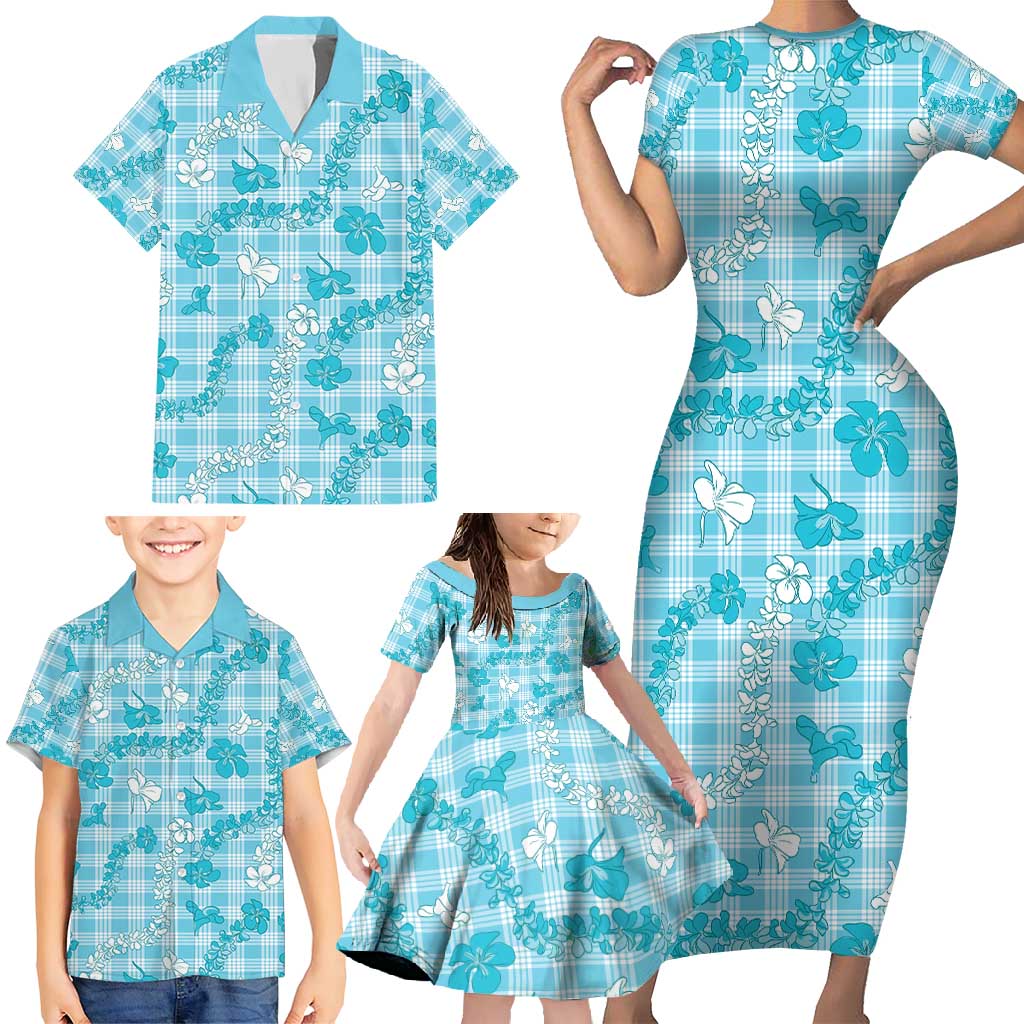 Polu Aloha Hawaii Family Matching Short Sleeve Bodycon Dress and Hawaiian Shirt Plumeria Lei With Palaka Motif LT14 - Polynesian Pride