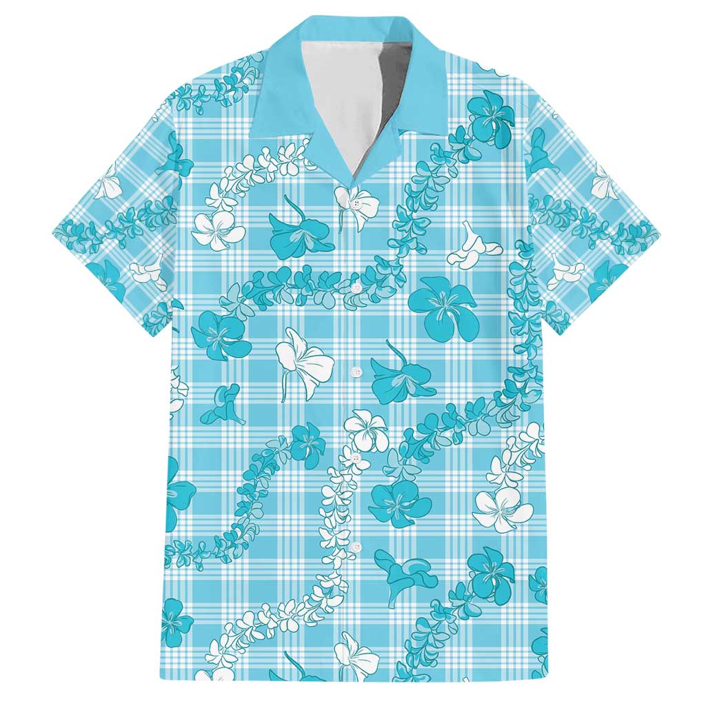 Polu Aloha Hawaii Family Matching Short Sleeve Bodycon Dress and Hawaiian Shirt Plumeria Lei With Palaka Motif LT14 Dad's Shirt - Short Sleeve Blue - Polynesian Pride