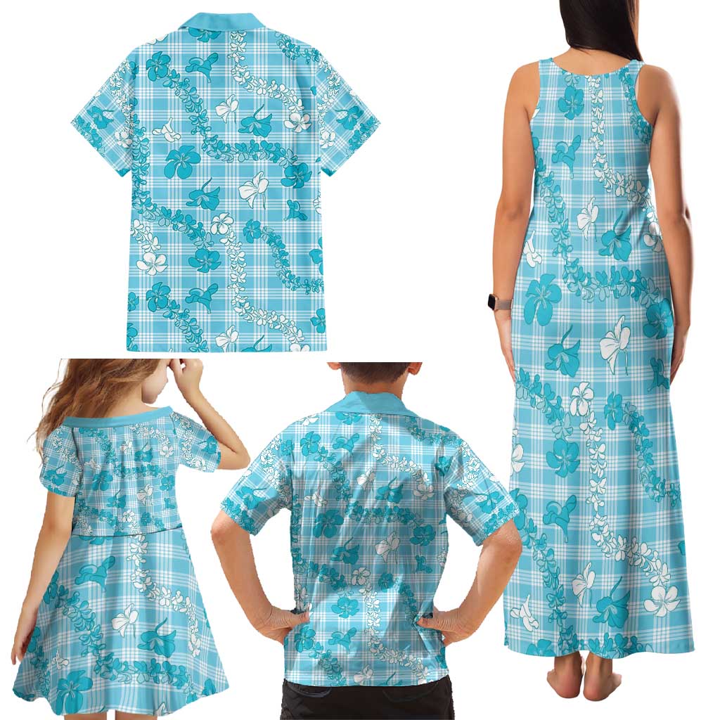 Polu Aloha Hawaii Family Matching Tank Maxi Dress and Hawaiian Shirt Plumeria Lei With Palaka Motif LT14 - Polynesian Pride