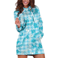 Polu Aloha Hawaii Hoodie Dress Plumeria Lei With Palaka Motif LT14 Blue - Polynesian Pride