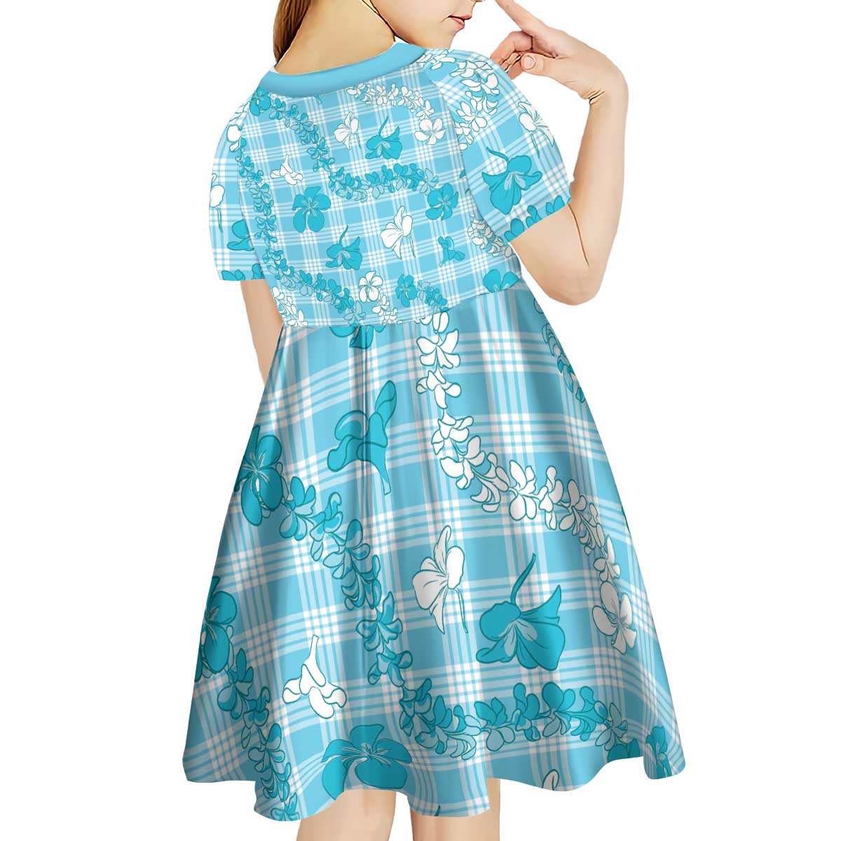 Polu Aloha Hawaii Kid Short Sleeve Dress Plumeria Lei With Palaka Motif LT14 - Polynesian Pride