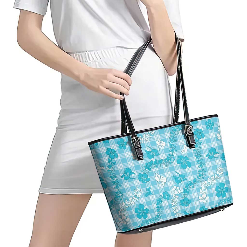 Polu Aloha Hawaii Leather Tote Bag Plumeria Lei With Palaka Motif - Polynesian Pride