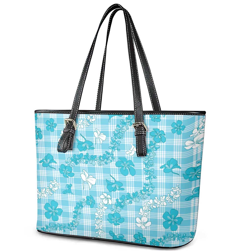 Polu Aloha Hawaii Leather Tote Bag Plumeria Lei With Palaka Motif - Polynesian Pride