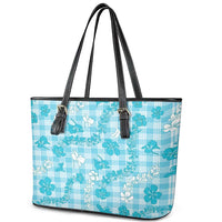 Polu Aloha Hawaii Leather Tote Bag Plumeria Lei With Palaka Motif - Polynesian Pride