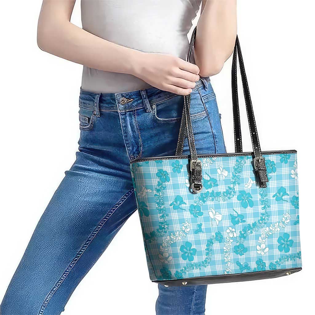 Polu Aloha Hawaii Leather Tote Bag Plumeria Lei With Palaka Motif - Polynesian Pride