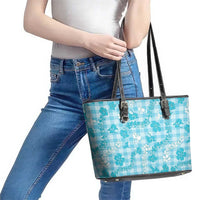 Polu Aloha Hawaii Leather Tote Bag Plumeria Lei With Palaka Motif - Polynesian Pride