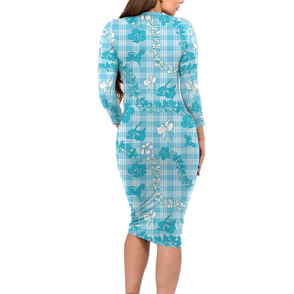 Polu Aloha Hawaii Long Sleeve Bodycon Dress Plumeria Lei With Palaka Motif LT14 - Polynesian Pride