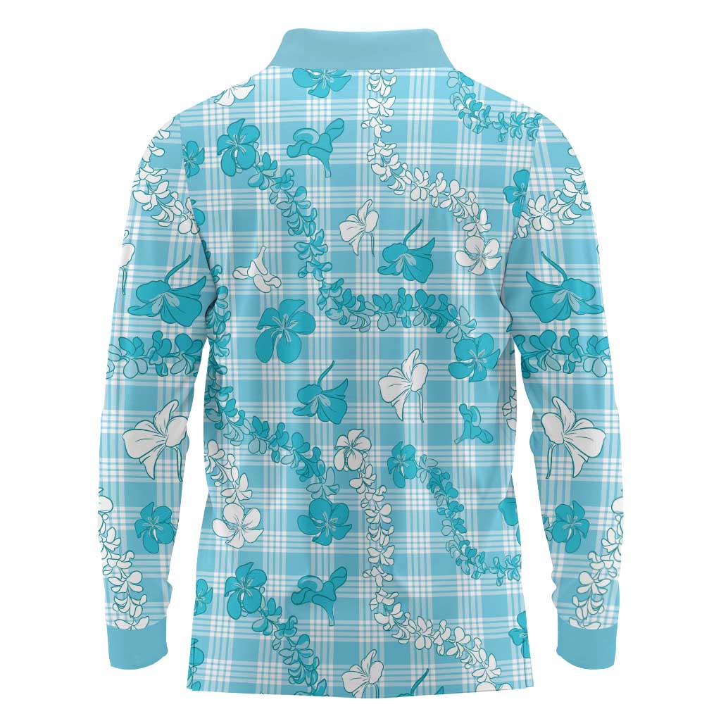 Polu Aloha Hawaii Long Sleeve Polo Shirt Plumeria Lei With Palaka Motif LT14 - Polynesian Pride