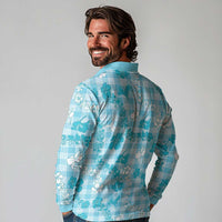 Polu Aloha Hawaii Long Sleeve Polo Shirt Plumeria Lei With Palaka Motif LT14 - Polynesian Pride