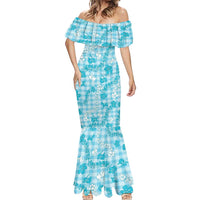 Polu Aloha Hawaii Mermaid Dress Plumeria Lei With Palaka Motif LT14 - Polynesian Pride